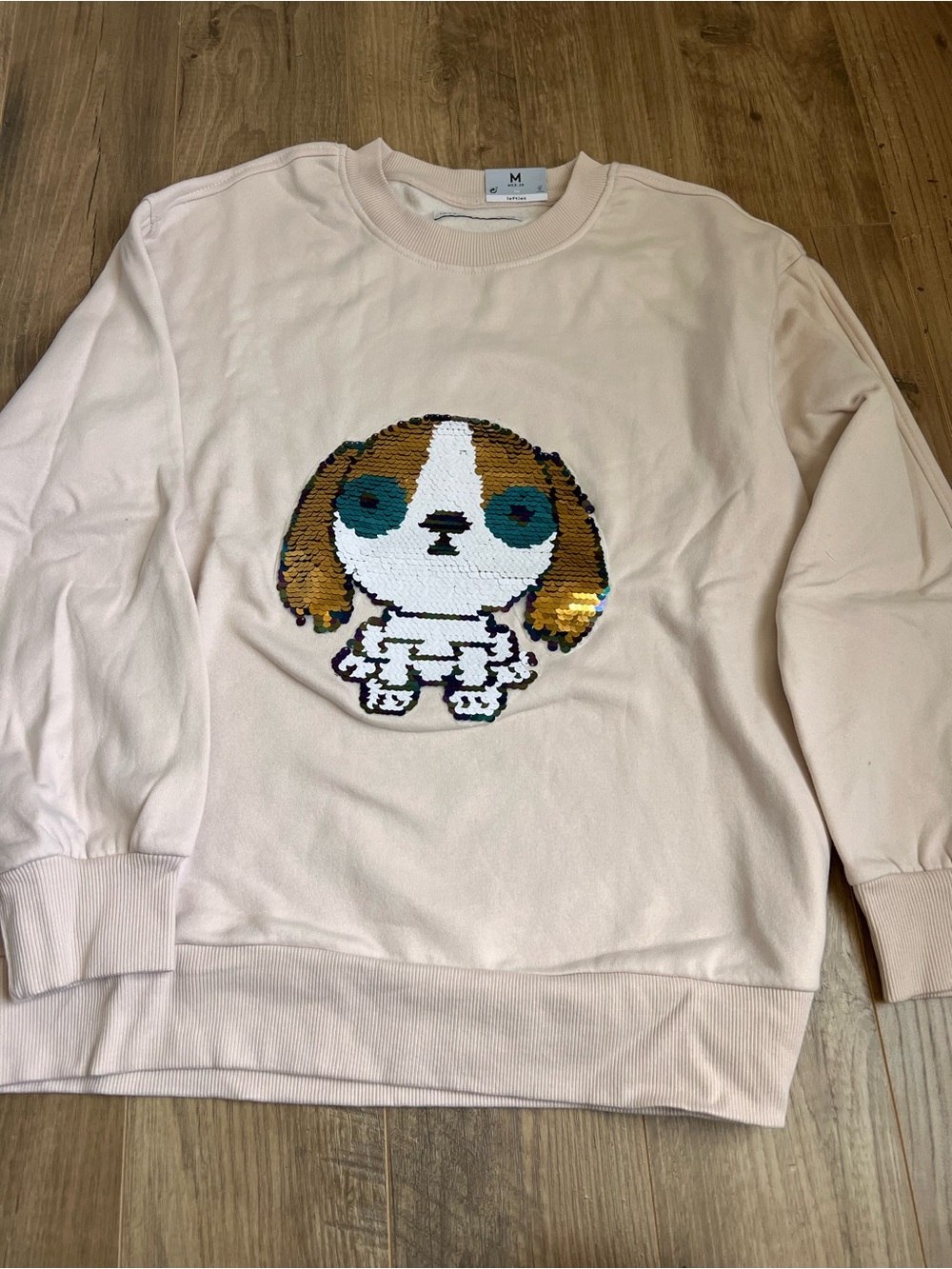 Sequin Puppy Graphic Sweatshirt - Light Pink